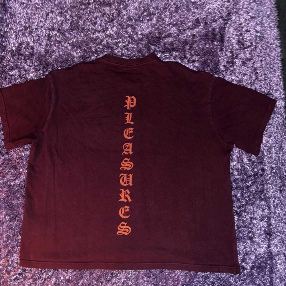 Brown and Orange Short Sleeve Tee with Bold Vertical Text